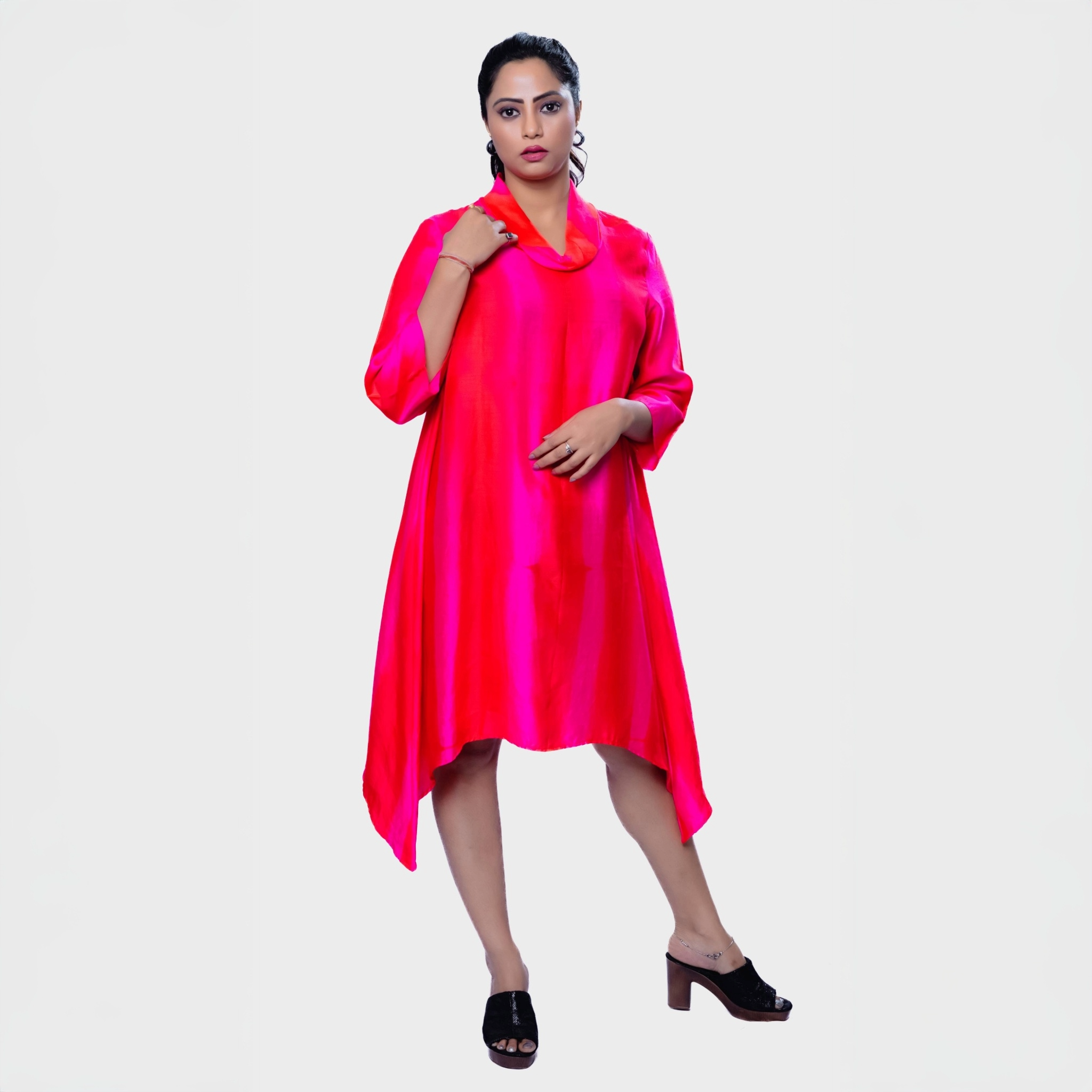Elegant Fushia pink flare dress online with a stylish design and comfortable fit