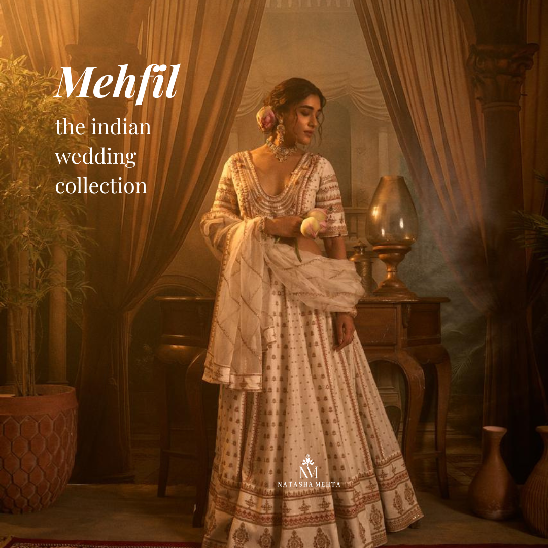 Natasha Mehta silk tunic and pants in rich brown with floral embroidery and intricate patterns, perfect for Dubai UAE events