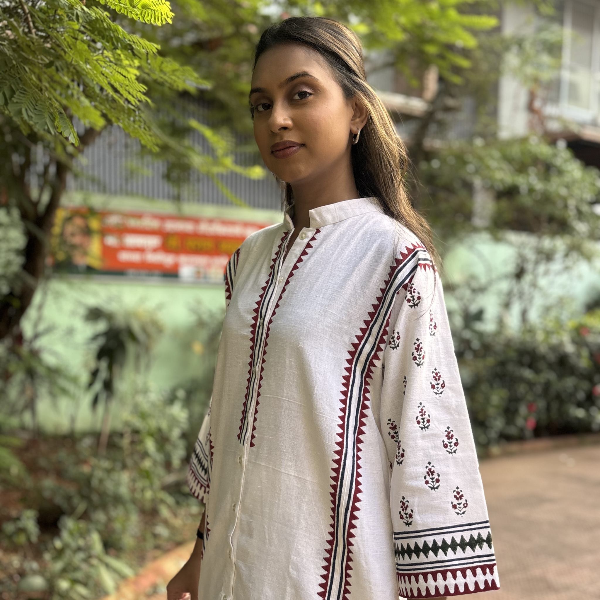 White Cotton Kurta Set with Butti Pants