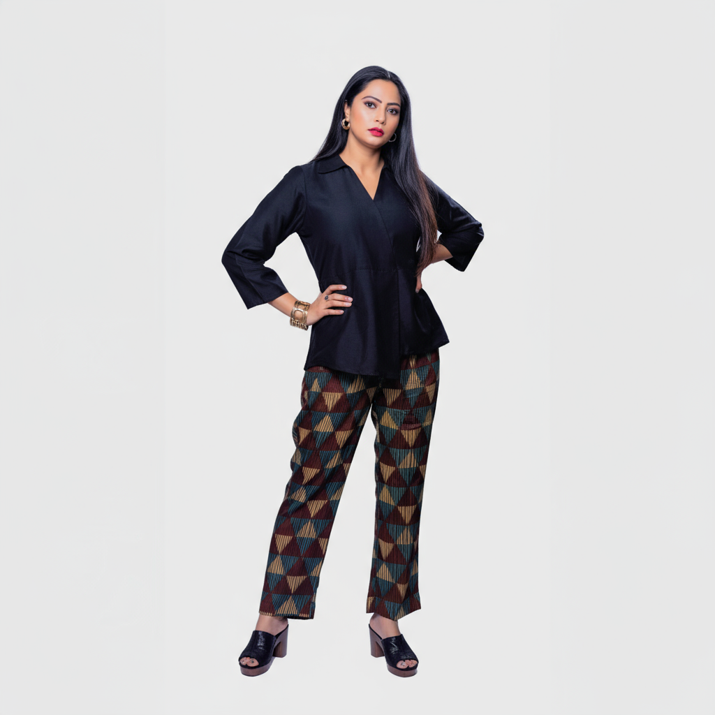 My Store Black Collared Top and Pants Set