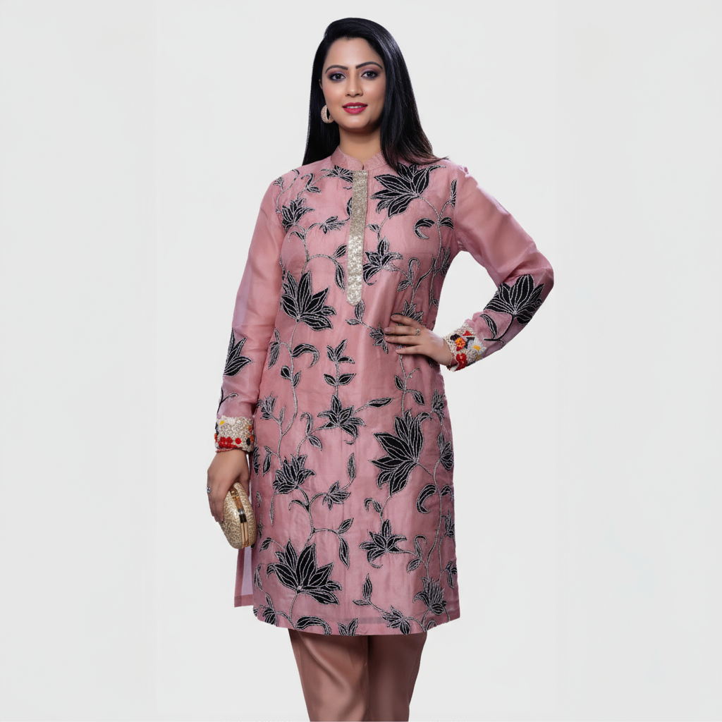 My Store Blush Floral Embroidered Kurta Set