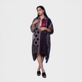 Ajrakh mosaic cape kaftan in rich maroon and black with intricate patterns, ideal for casual Dubai outings