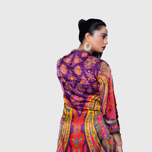 Colorful fusion kurta pant set featuring vibrant patterns and stylish design for festive occasions