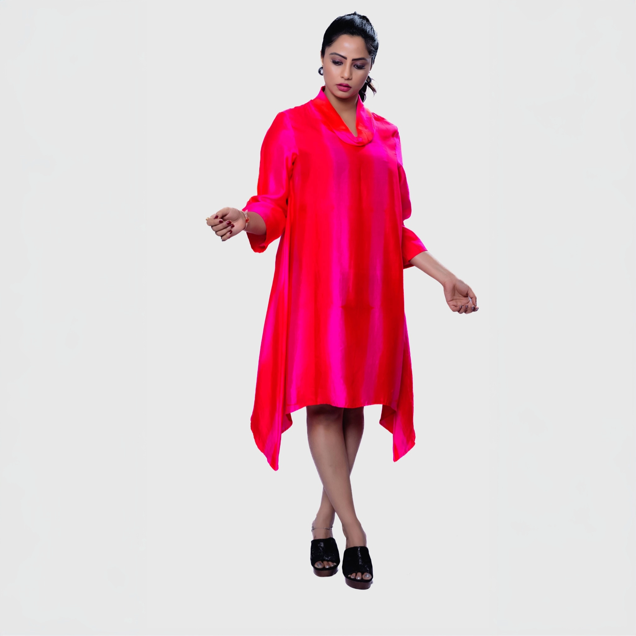 Elegant Fushia pink flare dress online with a stylish design and comfortable fit